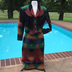 Vintage Women’s Pioneer Wear Native, Fringe Jacket & Skirt Set, Sz 10